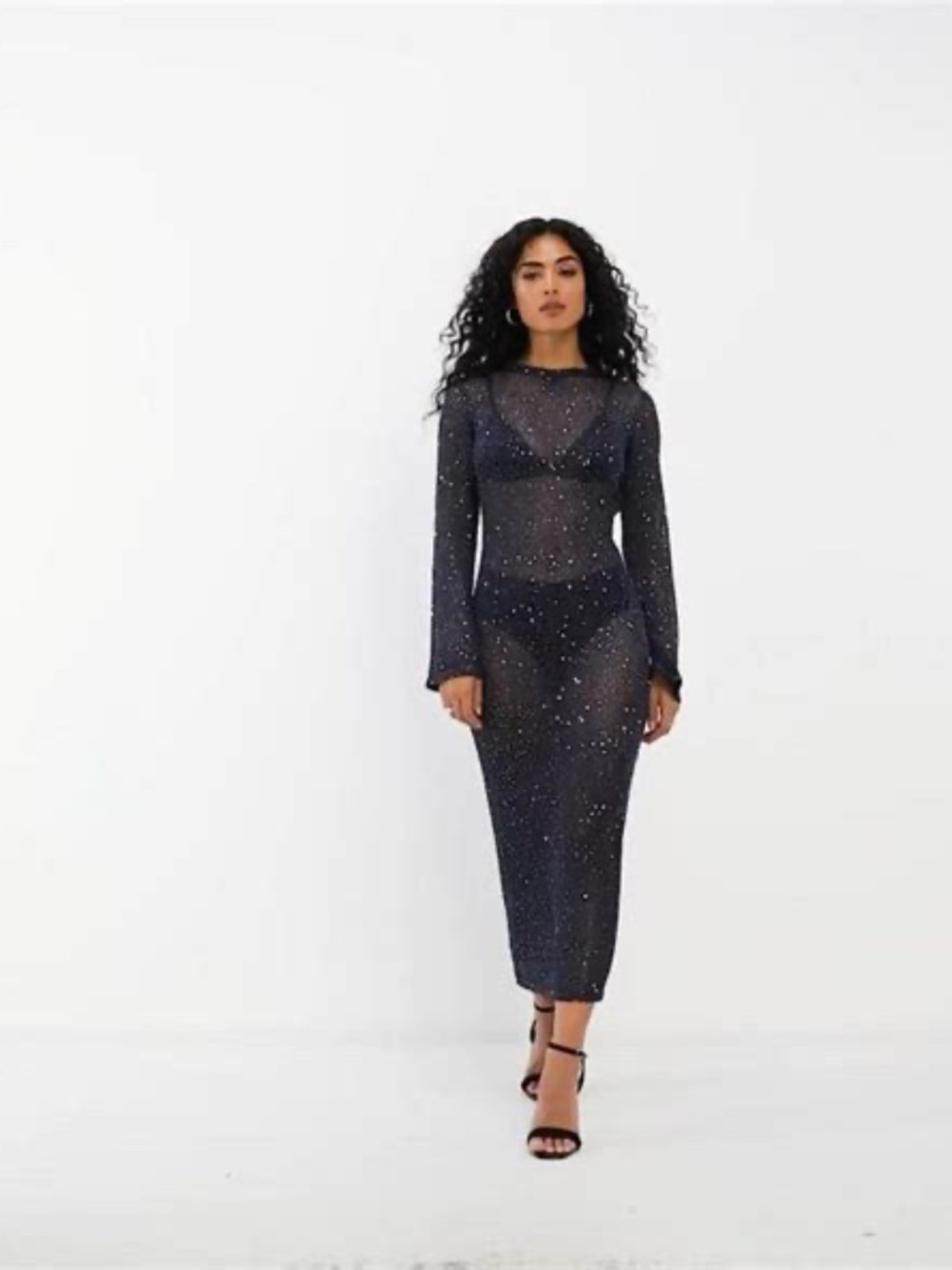 4th & Reckless sheer sequin midaxi dress in navy